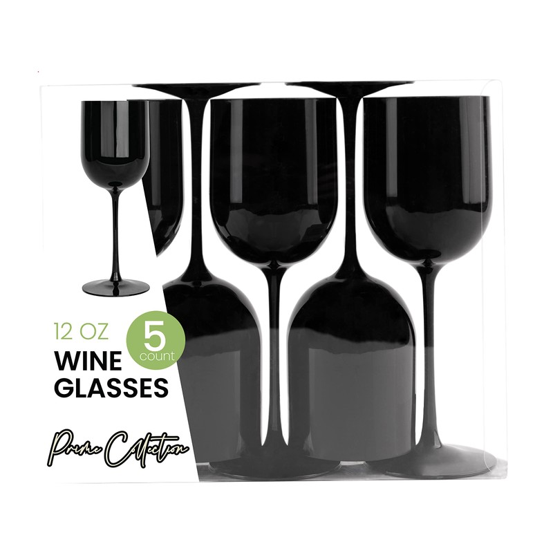 PLASTICPRO Black Plastic Wine Glasses Set of 5 Elegant Wine