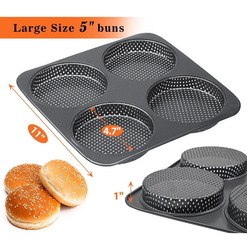 Webake 5" Large Hamburger Bun Pan, Nonstick Bun Pans for