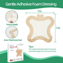 Jointown Foam Wound Care Dressing, Adhesive Silicone Sacral Foam Dressing, Waterproof Bed Sore Bandages for Sacral Wound, 7"x7", 5 PCS