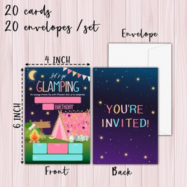 KFNER Camping Birthday Invitations, Let's Go Glamping Birthday Party Invitation Card Boy Girl, Slumber Party Favors & Celebration Supplies (20 Set of Invitations with Envelopes) -C24