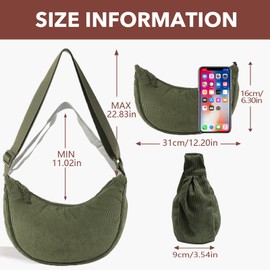 LOCCY Halbmond Tasche Damen Cord, Crossbody Bag Damen Cord Tasche, Einfarbige Moon Bag Halfmoon Bag Cord mit Verstellbarer Schultergurt für Damen Reisen (Armeegrün)