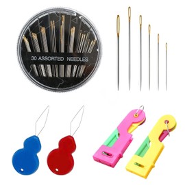 SLEEKEE 30 Pieces Hand Sewing Needles, 4 Pieces Needle Threader, Sewing Needles with Box, Embroidery Needles in Various Sizes, Sewing Needle Set for Home