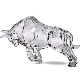VylbCove Acrylic Bull Statue Feng Shui Wall Street Bull Statue, Stock Market Charging Bull Sculpture Office Desk Decorative, White Bull Figurines for Tv Stand Knick Knacks Home Decor for Shelves para