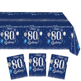 Xiliconie 3 Pack Hppy 80th Birthday Tablecloth Decorations Blue and Sliver 80 Years Old Party Disposable Rectangular Table Cloth for Men Women 80th Birthday