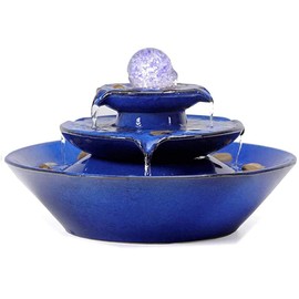 andady Ceramic Tabletop Fountain with Ball for Indoor Table Desk Office Patio (Blue)