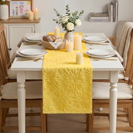Artoid Mode Yellow Soft 3D Jacquard Dahlia Floral Pinnata 100%Cotton Spring Table Runner, Holiday Kitchen Dining Table Decoration for Home Party Decor 13x72 Inch