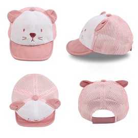 XIAOHAWANG Summer Infant Baseball Cap Bear Ears Toddler Girl Sun Hats Spring Cute Baby Hat for Boys 6-24 Months (Pink)
