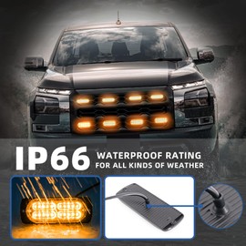 PKINGLAKE 8pcs Sync Feature Emergency Strobe Grille Lights LED Ultra Slim Surface Mount Flashing Hazard Warning Light Bar with Controller for Firefighter/Construction/Trucks/Vehicles/Car (Amber)