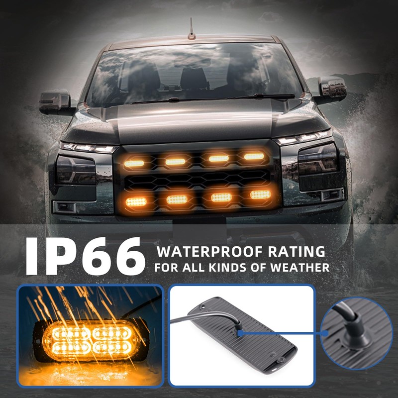 PKINGLAKE 8pcs Sync Feature Emergency Strobe Grille Lights LED Ultra