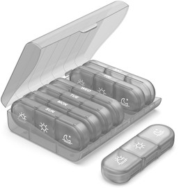 PULIV Weekly Pill Organizer 3 Times a Day, Portable Travel Pill Box 7 Day with Large Pill Containers, Light-Proof Pill Case for Vitamins, Medication, Supplements and Fish Oils (Gray)