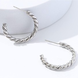 Candyfancy Round Twisted Hoop Rope Click hoop earrings Plated White Gold and Yellow Gold 20mm 25mm 30mm Twisited Chunky Hoop Earrings For Women Stainless Steel