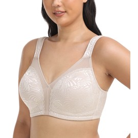 DotVol Large Busts Wirefree Non Padded Comfort Plus Size Lace Bra Women's Full Figure Minimizer Bras(46D,Peacock Tail Beige)