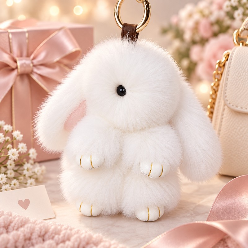 Fluffy Bunny Keychain for Bags & Keys – Messy or