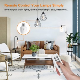 Suraielec Remote Control Light Socket, E26 E27 Bulb Base, 100FT Range, Wall Mountable Wireless Light Switch for Lamps, Pull Chain Light Fixture, Pull String (5 Sockets 2 Remotes, Shorter Version)