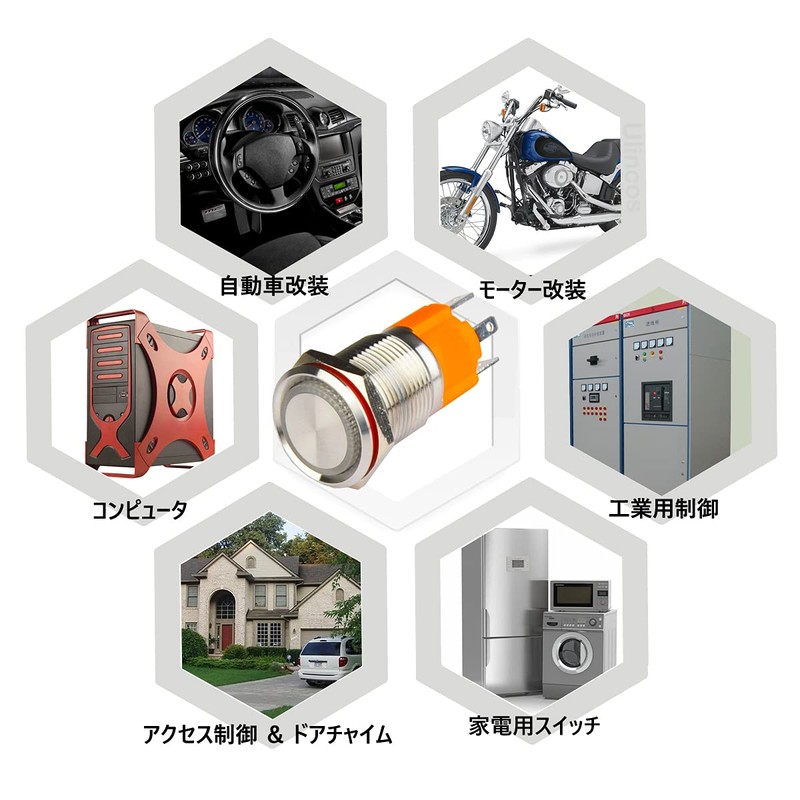 Hosiakly 10A/9-24V Momentary Push Button Switch Instant LED Ring IP67