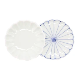 Hasami Ware 476683 Shigeyama Pottery Chrysanthemum Shape, Small Portion Plate, Approx. 5.5 x 3.5 inches (14 x 9 cm), Chrysanthemum Art, Blue, Made in Japan
