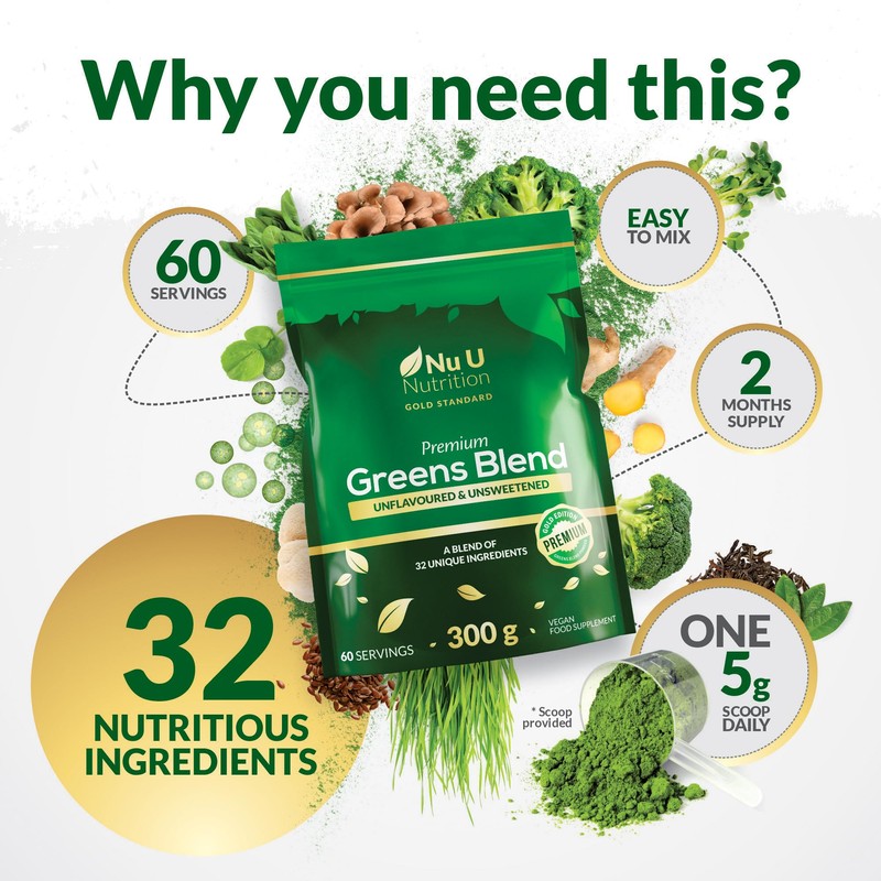 Nu U Nutrition - Premium Greens Powder 300g - 32