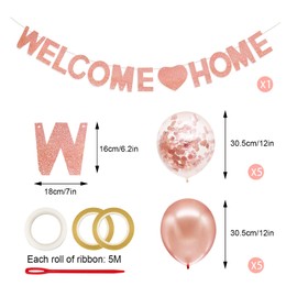 YSUVIN Welcome Home Decoration, Rose Gold Welcome Garland with 1 Welcome Home Banner and 10 Balloons for Home, Wedding, Housewarming Party, Birth
