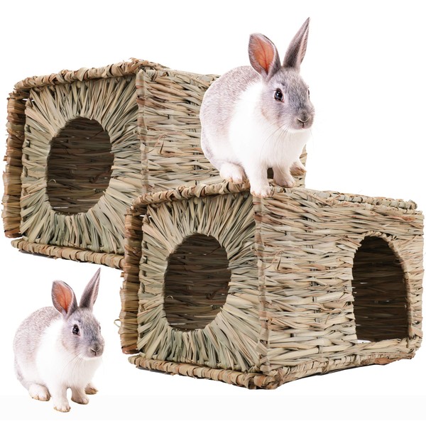 WUWEOT 2 Pack Large Grass Bunny House, Foldable Woven Animal