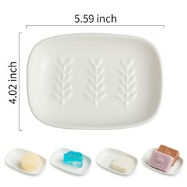 Miamolo Soap Dish Soap Holder Shower, Ceramic Soap Dishes for Bar Soap Sponge, Shower Soap Dish Soap Saver Tray for Bathroom Kitchen Sink, Easy to Clean, White