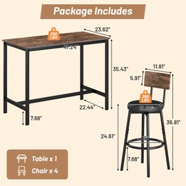 Zevemomo Dining Table Set for 4, 5-Piece Bar Table Set, Kitchen Table and Chairs, Counter Height High Top Table with 4 PU Upholstered Stools, Space-Saving Pub Table Sets for Small Space, Brown