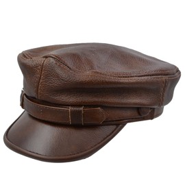 IFSUN Men's Leather Greek Fisherman Sailor Fiddler Driver Hat Flat Cap Brown