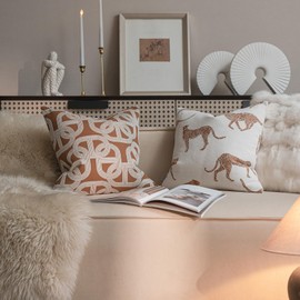 Croker Horse 20x20 inches Throw Pillow Cushion Covers - Orange Leopard Cheetah Chenille Jacquard Embroidery Couch Sofa Pillow Covers for Living Room Bedroom