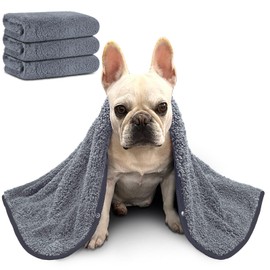 Glittme 3Pcs Dog Towel, Soft and Absorbent Dog Towels for Drying Dogs Medium, Quick Drying Dog Towels for Dog, Puppy, Microfiber Towel Dog Bath Supplies, 35 "x20, Grey