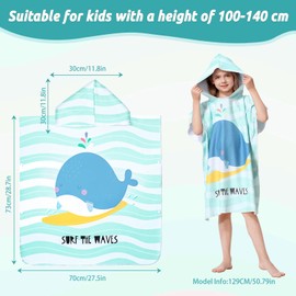 MOKANI Hooded Towels for Kids, Quick Dry Microfibre Bath Swim Beach Towels Changing Robe, Girls Boys Warm Wrap Towelling Poncho for Bathroom Swimming Pool Travel (Kid's Height: 100-140CM)