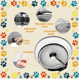 Inflatable Dog Cone Collar for Large Medium Small Dogs, Soft Dog Cone Alternative, Elizabethan Collar Dog Donut Collar E Collar Blow Up Cone for Dogs Cats to Stop Licking After Surgery (Gray, XL)