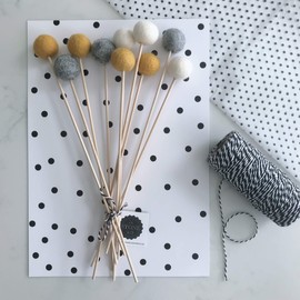 Felt Ball Flower Stems in Mustard, Grey & White By Stone and Co