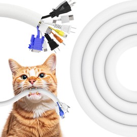 REFLYING Cable Tidy Sleeve 3 Meters-25.4mm, White Cable Protector Keep Dogs Cats Pets from Chewing Cords, Expandable Braided Cable Management Sleeve, Cable Wrap Cord Protector with 8 PCS Cable Ties