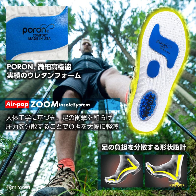 MY MiYAVi インソール 中敷き ZOOMエアークッション PORON素材 衝撃吸収 ヒールカップ 男女兼用 軽量