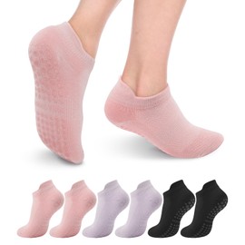 Deefly Yoga Socks for Women 3 Pairs-Pack,Breathable Non-Slip Grip Ankle Socks,Workout, Pilates, Home Fitness (US, Alpha, One Size, Regular, Regular, 3, Black+Purple+Pink)