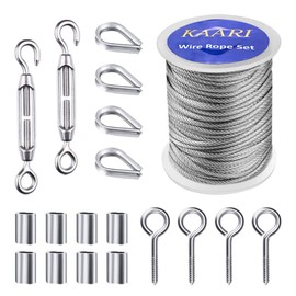 19 pieces M5 stainless steel 304 hook and eye tensioner, rope tensioner, turnbuckles, stainless steel rope, stainless steel cable kit (50 feet).