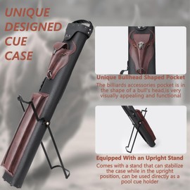2x4 Hard Pool Cue Case with Stand 6-Hole Pool Stick Case for Cue Sticks Premium Billiards Cue Case with 3 Pocket, Holds 2 Cue Butt and 4 Cue Shaft