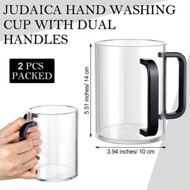 Dingion 2 Pcs Judaica Hand Washing Cup with Dual Handles for Netilat Yadayim 5" Acrylic Clear Negel Vasser Jewish Ritual Kohanim Holiday Gifts(Black Handle)