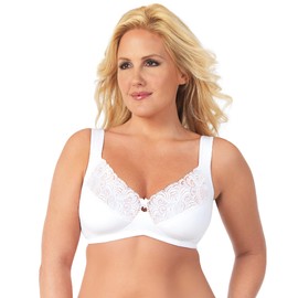 EXQUISITE FORM Womens Fully Full-Support Bra, Lace, Wire-Free #9661881 Coverage Bra, White, 44D US