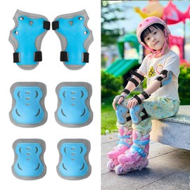 LittleSo Kids Protector, 6 Piece Set for Kids Recommended Age 3-12 Years Bicycle Skateboard Roller Skate Bike Protector Kids Protector Wrist Elbow Knee Guard Protective Storage Bag Included (Blue)