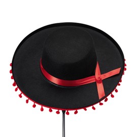 Achlibe Western Hat for Women Men Cowboy Hat Feather Trim Party Wedding Carnival Rave Disco Hen Night Jazz Wide Brim, A-Black Mexican Hat
