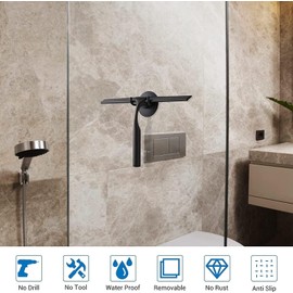 Quntis Escobilla de Goma para Ducha 31 CM, Jalador para Vidrios de Acero Inoxidable, Escobilla de Goma de Limpieza Multiusos para Puertas de Ducha, Baño, Ventanas y Cristales Coche, Negro