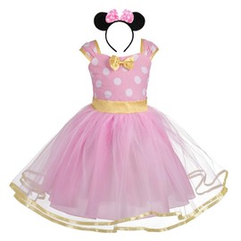Dressy Daisy Little Girl Polka Dots Fancy Dress Up Costume Birthday Party Tulle Dresses with Headband Size 5-6 Pink 203