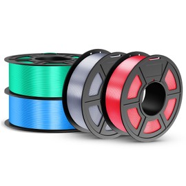 JAYO Silk PLA Filament Bundle 1.75mm 4.4KG, 4 Colors Metal-Like Shiny 3D Printer Filaments Dimensional Accuracy +/- 0.02mm, 4 Pack 1.1kg Spool, Silk Silver/Silk Green/Silk Blue/Silk Red