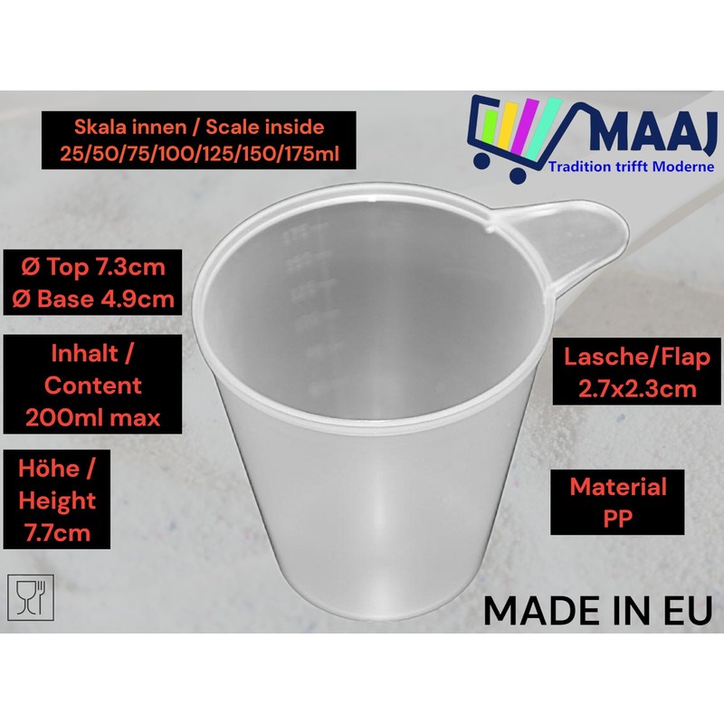3 x MAAJ MESSBECHER FÜR WASCHMITTEL WASCHPULVERMESSBECHER - MADE IN