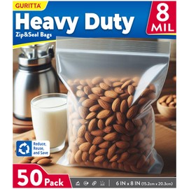 Reusable 8mil Heavy-Duty Zip Bag – 4x Thicker, Perfect for Food, Cakes, Tools & Accessories (6''x8'', Pack of 50)