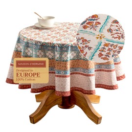 Maison d'Hermine Table Cloth Round Table 100% Cotton 63 Inches Tablecloth Reusable Decorative Everyday Use for Dining Room, Farmhouse, Home, Party, Festive & Wedding - Romane