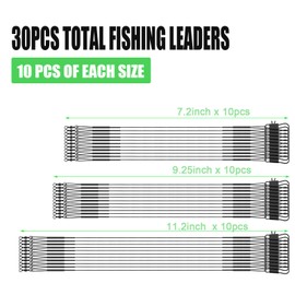 SAVITA 30Pcs Fishing Tackle Leader Sturdy Stainless Steel Belt Swivel Buckle Kit, Fishing Leaders Line for Saltwater and Freshwater, Connecting Fishing Tackle Lure or Hook, 3 Sizes (Black)