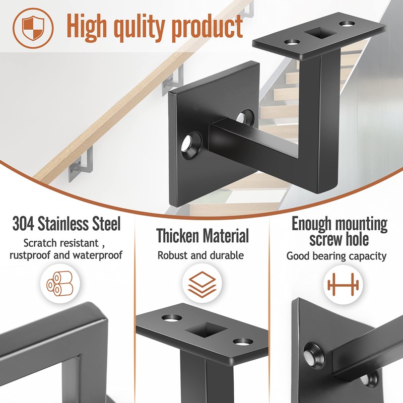 Crystmetal 5 X 304 Stainless Steel Handrail Brackets, Contemporary Stair