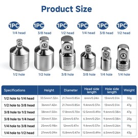Socket Adapter, 6-Piece Adapter Set, Socket Adapter Set, Adapter Set for Ratchets