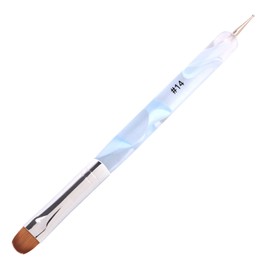 French Manicure Two-Way Nail Art Brush With Dotting Tool for Cuticle Clean Up and Design - Professional Salon Quality (14#, Blue)